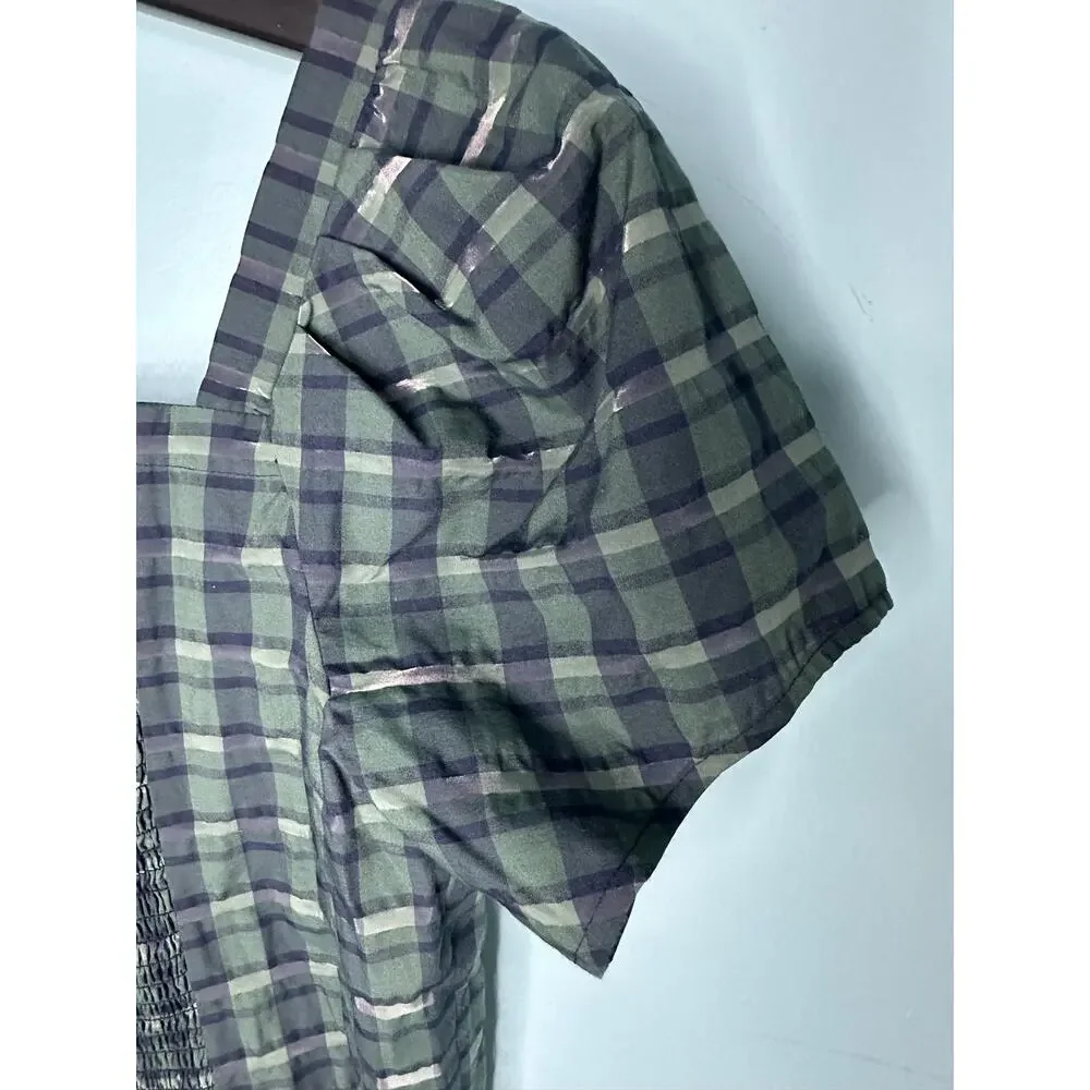 Madewell Hopewell Puff-Sleeve Crop Top in Plaid square neckline smocked back S